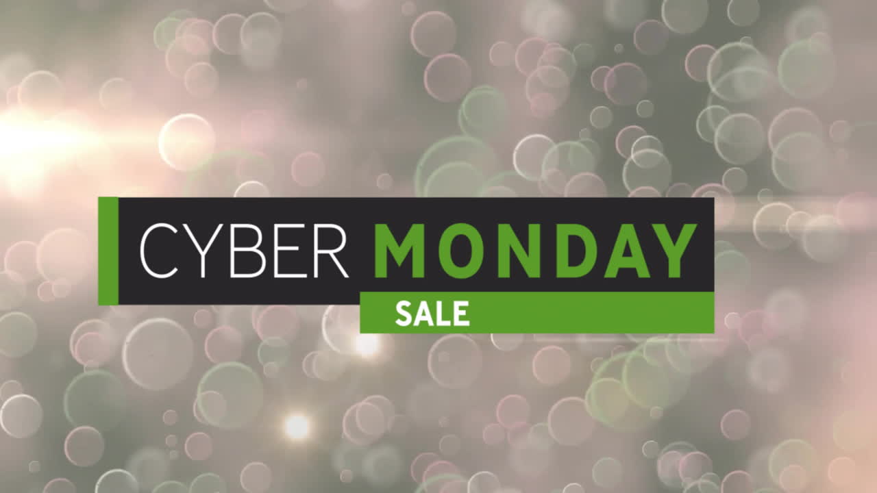 Animation of cyber monday sale text over air bubbles pattern background