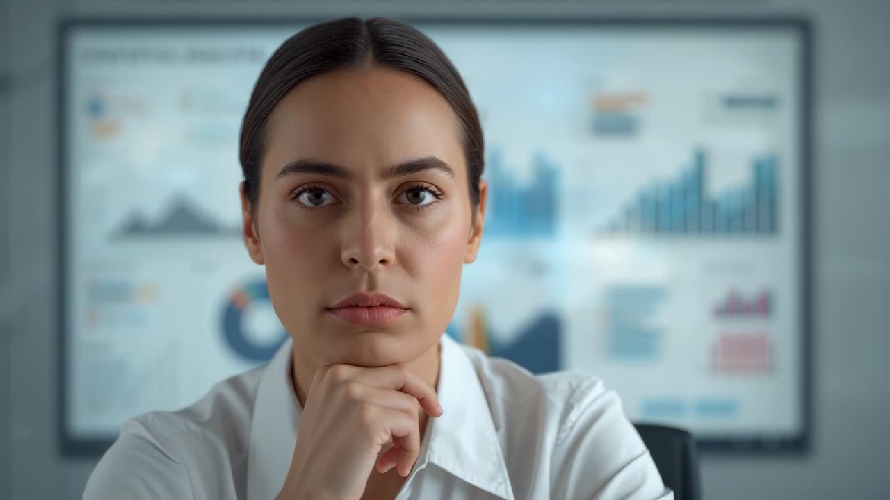 Analista con camisa blanca levanta la vista del portátil, lee y, a continuación, se concentra en los gráficos de la pantalla en la oficina
