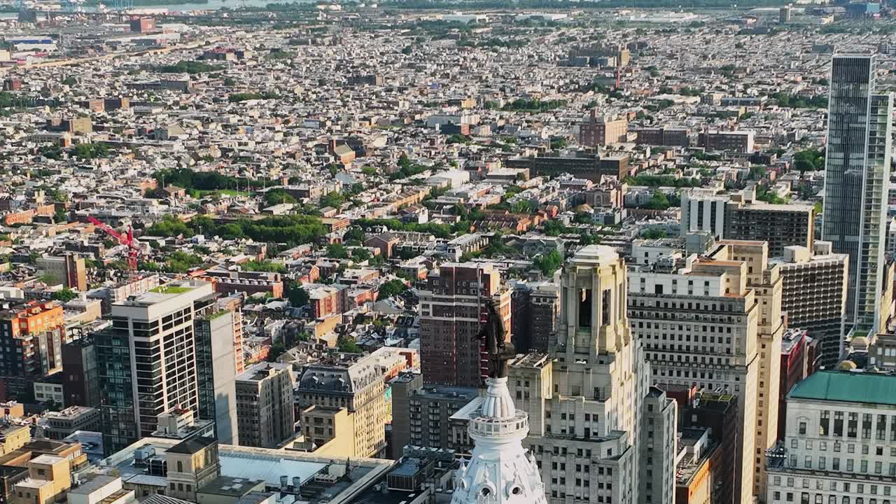 Aerial views of Philadelphia's skyline and city life