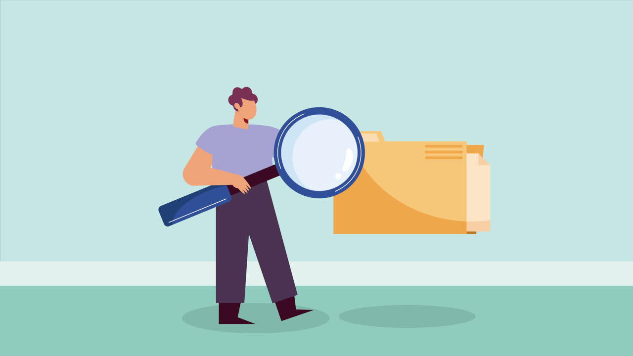 trabajador masculino con animación de lupa