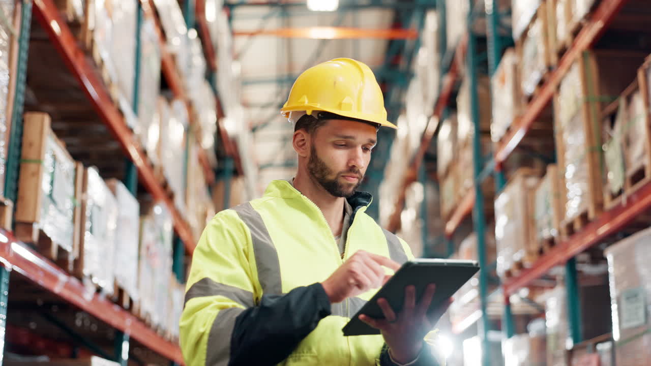 Lavoratore di magazzino che usa un tablet