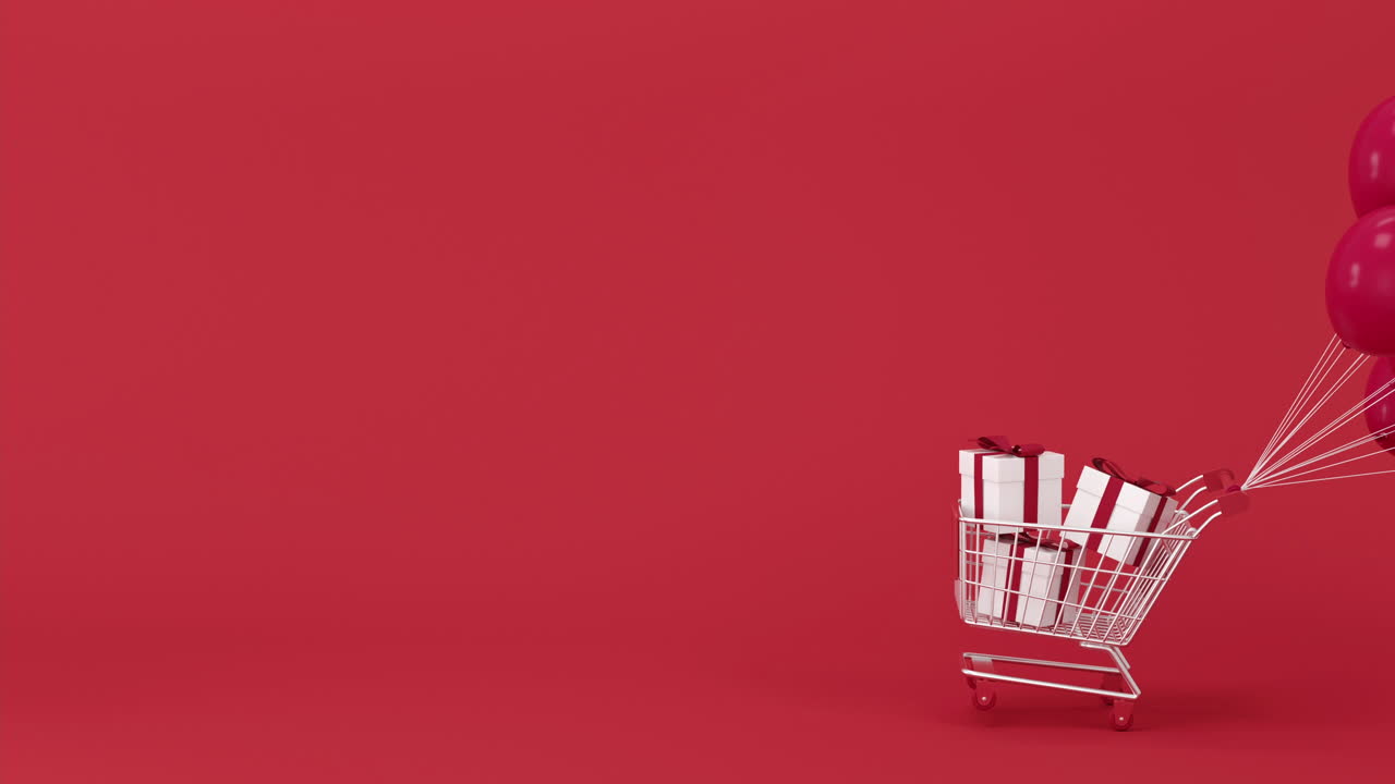 쇼핑 카트와 풍선, 3d 렌더링
