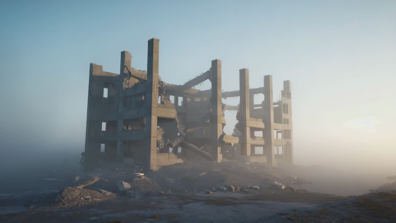 Ruins of an Abandoned Building in Fog