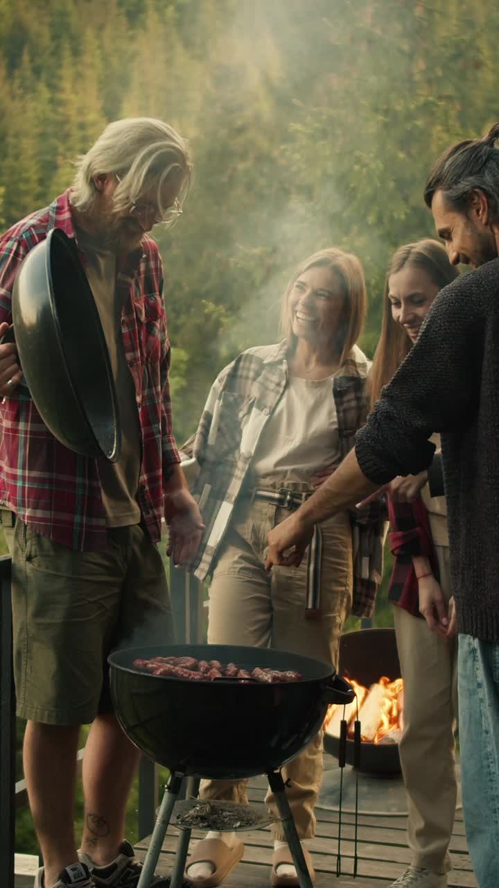 Friends Enjoying a Barbecue in the Woods