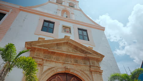 view of the exterior facade of an old church located in cartagena de las indias old town in colombia