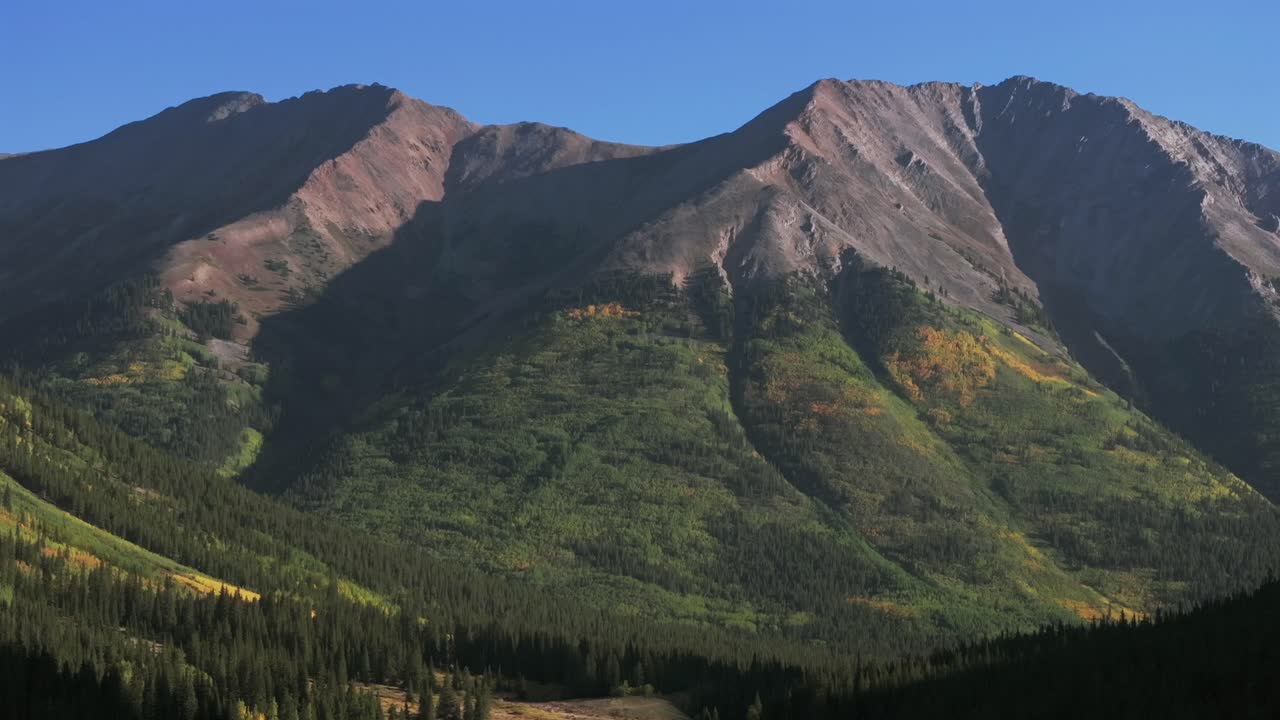 Huron Peak trailhead Collegiate Peaks morning valley La Plata Buena Vista summer fall autumn Rocky Mountains Colorado drone aerial Winfield camping Aspen Trees sunny morning blue sky forward pan up