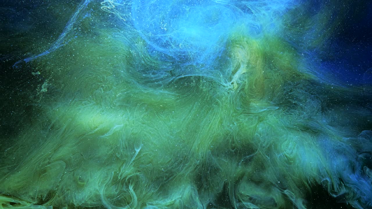 잉크 혼합 마법 먼지 지 녹색 파란 증기 흐름