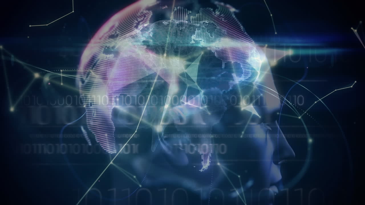 Animation of networks of connections with globe over medical data processing