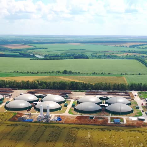 biogas plant green energy. biogas power plants from above with storage tanks