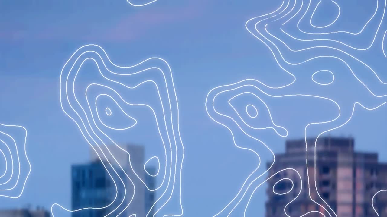Animation of isohypses moving over city financial district