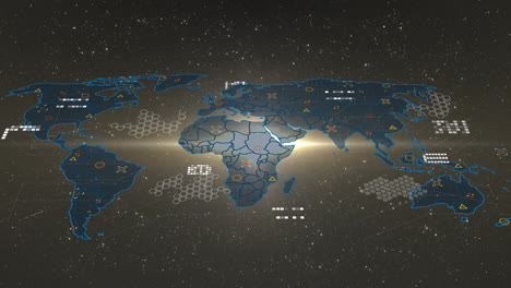 animation showing digital world map highlighting africa with data points and connections