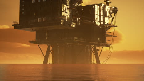 offshore oil rig platform in sunset or sunrise time