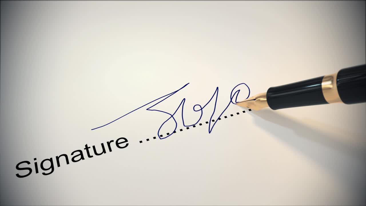 firma de la pluma firma del contrato fuente escritura a mano papeleo 4k