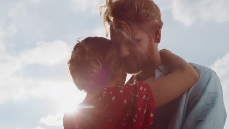 loving couple dance outdoors closeup. married lovers feel close touch at sunset.