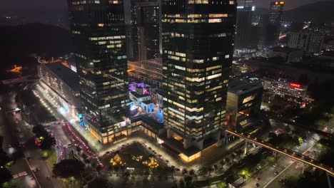 aerial view of skyline in shenzhen city cbd at night in china