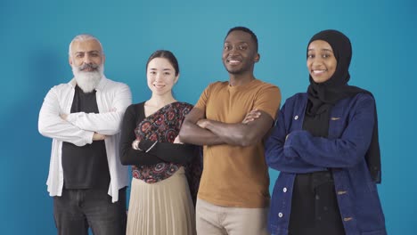 group of happy multi-ethnic people smiling at camera. portrait of smiling friends of different races and cultures.