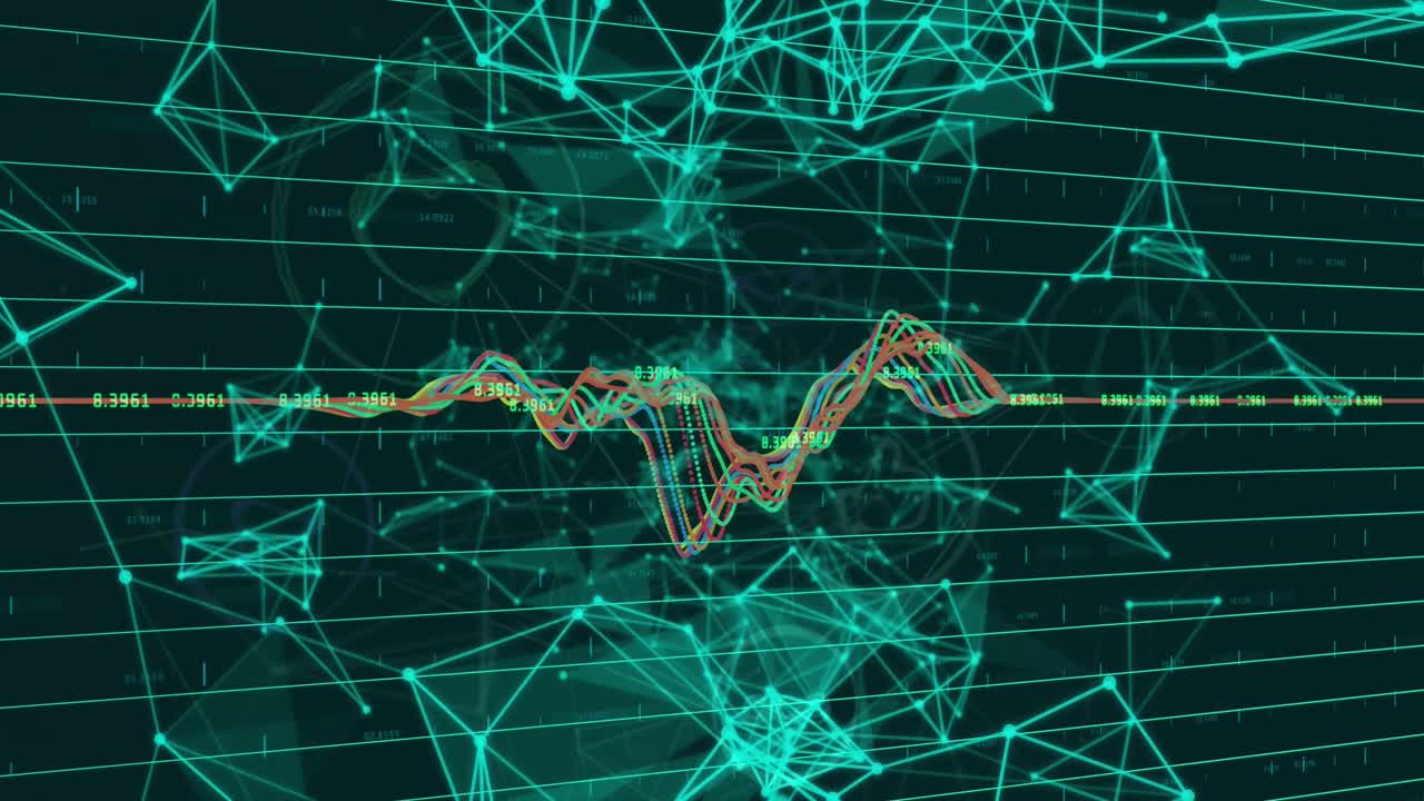 블랙 디지털 공간에서 그래프와 연결의 애니메이션