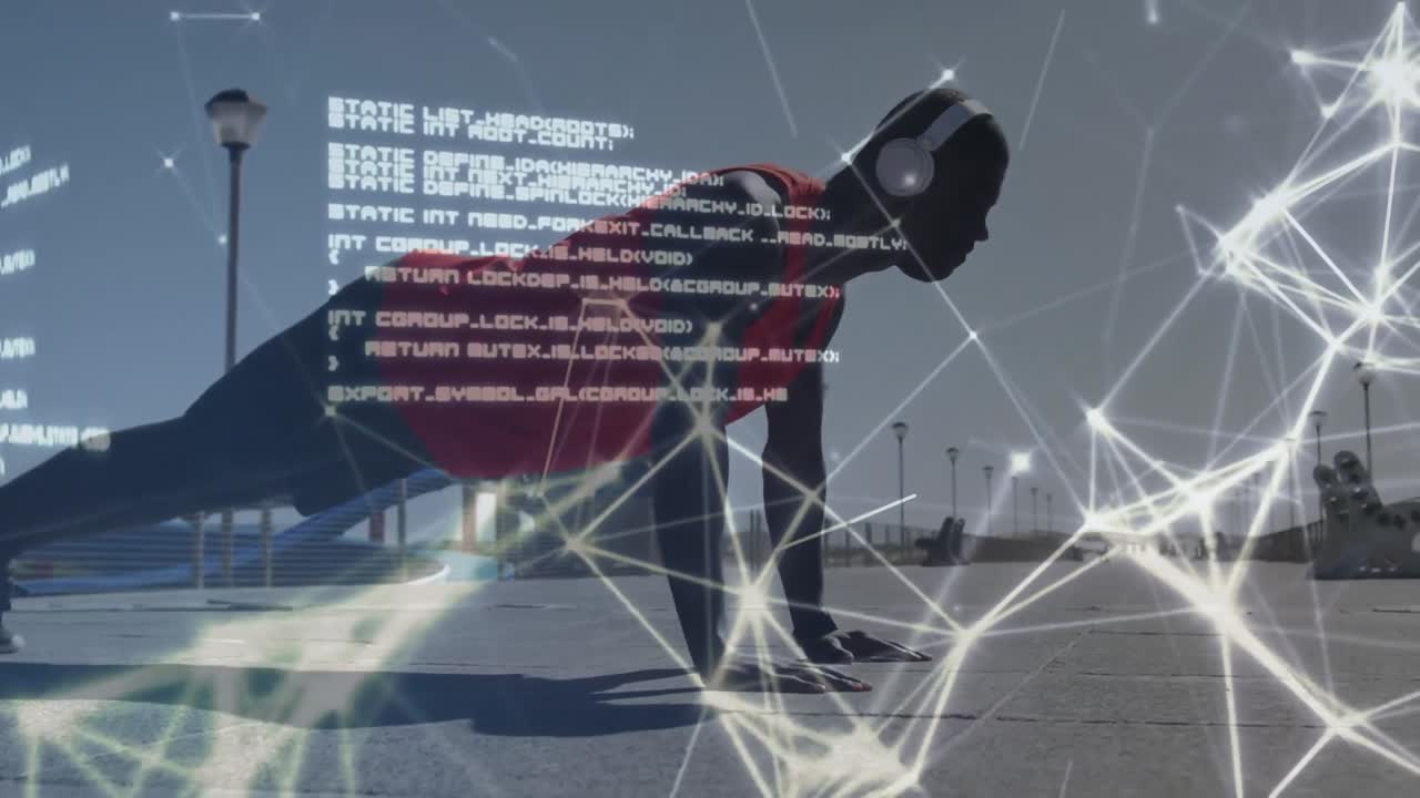 운동하는 아프리카계 미국인 남성에 대한 연결 네트워크의 애니메이션