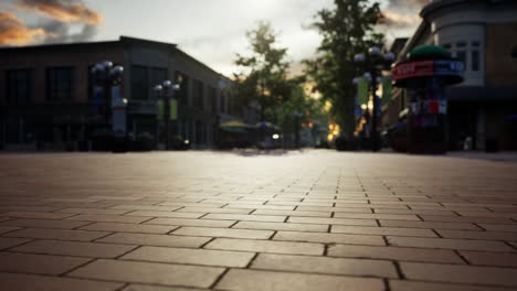 empty tiled floor and urban skyline