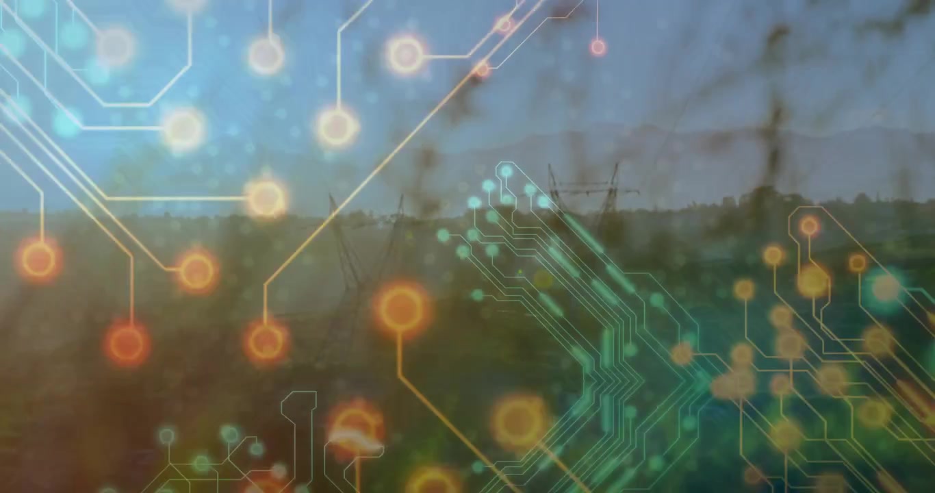 Faint orange circuit lines appearing over shrub, spreading and glowing to show tech integration