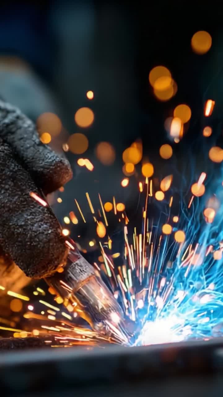 Captivating Sparks and Fluorescent Flames: An Artist’s Hand Engaging in the Art of Welding, Illuminating the Workspace with Dazzling Light and Intense Heat