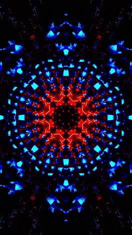 flying through a tunnel of blue and orange metal cubes. vertical looped kaleidoscope video