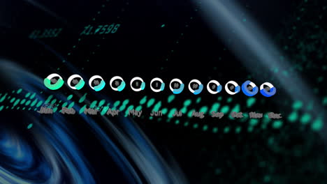Animation of digital data processing over network of connections and light trails