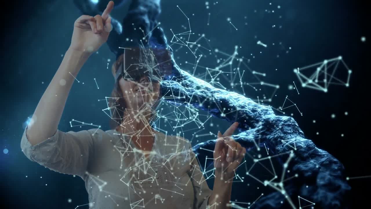 cadenas de dna con mujer usando auriculares vr
