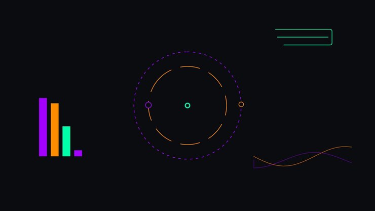 Abstract Motion Graphics Featuring Rotating Orbits and Animated Data Charts