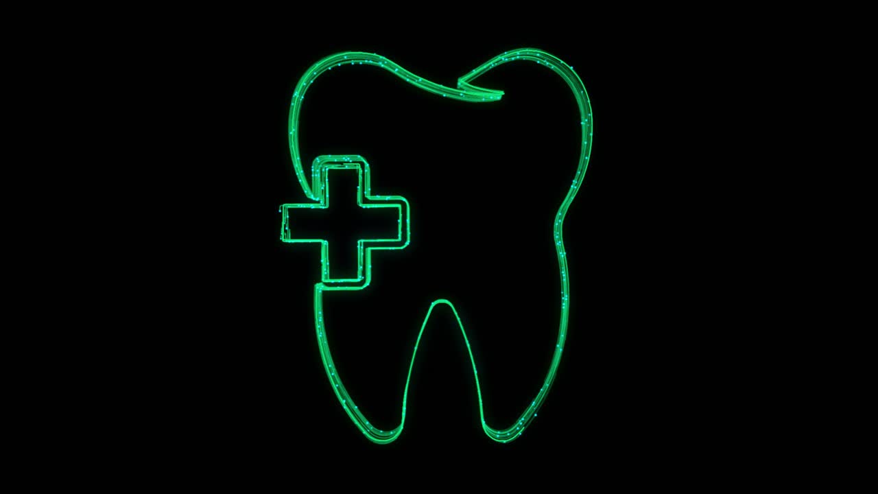Teeth animated icon appearing with lines on black background clearing tooth process teeth whitening
