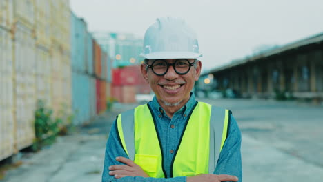 smiling engineer at a container port