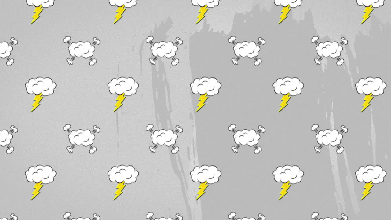 灰色の背景の上に雷と雨を伴う雲のアニメーション