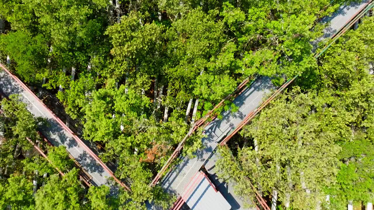 Overhead aerial view of a scientific research station in Puéchabon forest, France