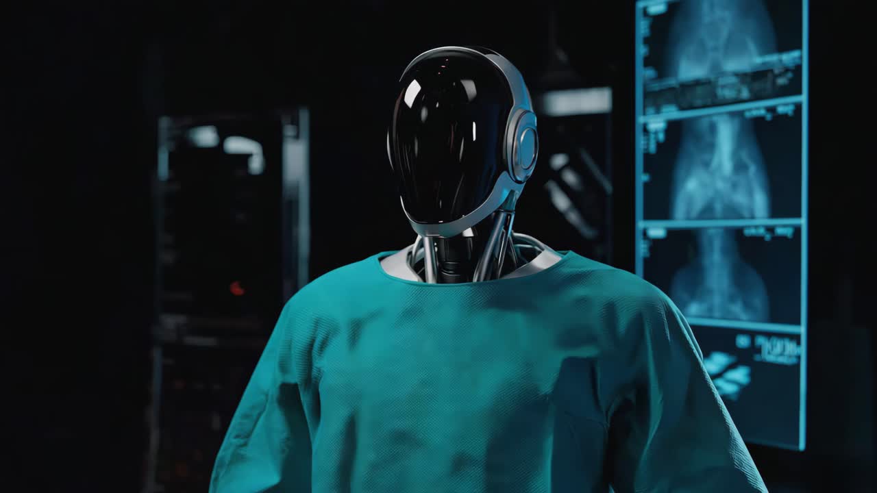 AI Robot in Surgical Gown in Medical Setting