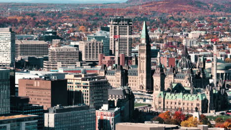 beautiful aerial view of parliament hill peace tower autumn view