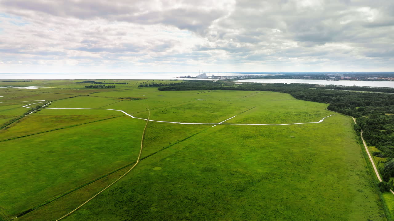 Aerial drone view of Naturcenter Amager in Kastrup, Denmark
