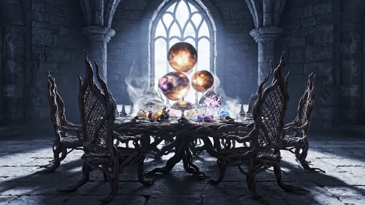 Gothic Castle Dinner Party with Floating Orbs