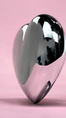 metallic heart on pink background