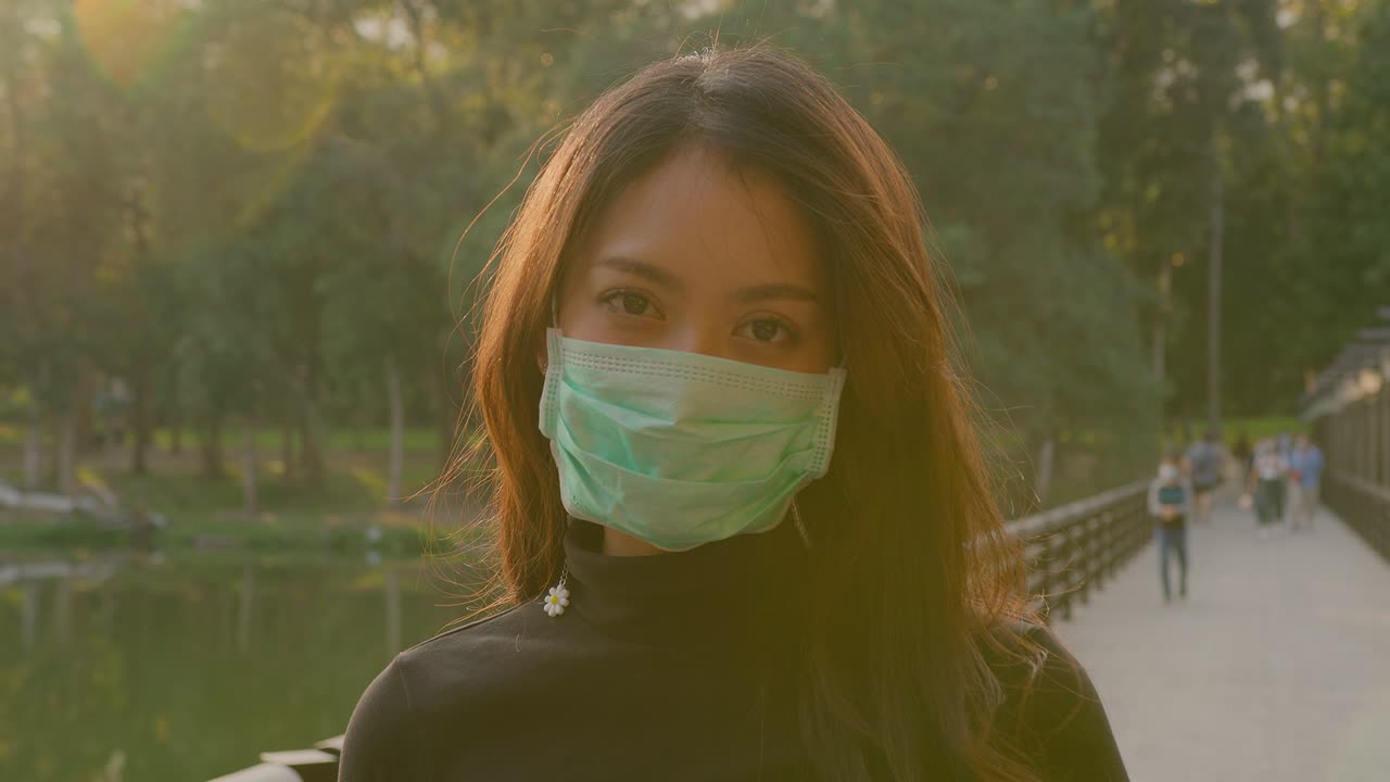 Woman Wearing Mask in Park