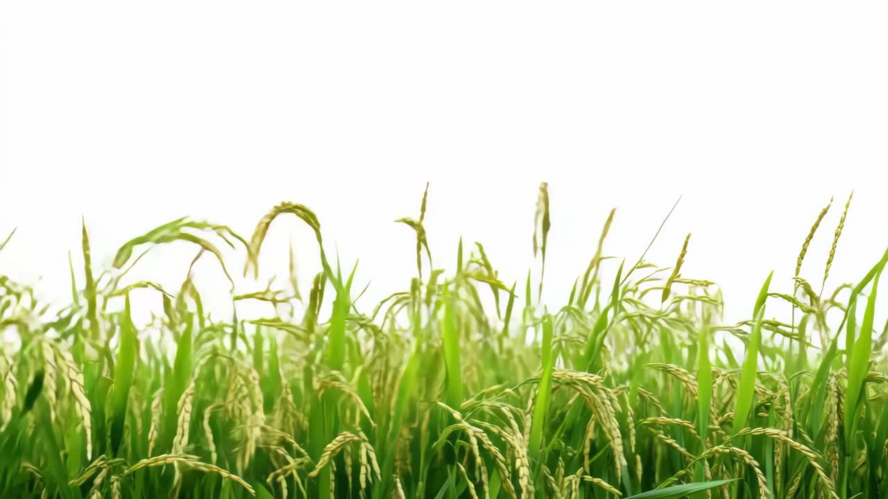 Low-angle shot of lush green rice plants against a clear sky, ideal for a serene nature video