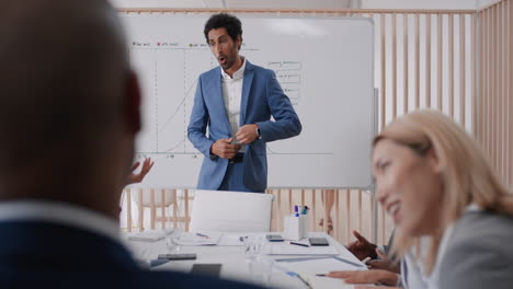 professional businessman team leader presenting financial management strategy to shareholders showing ideas on whiteboard in office presentation