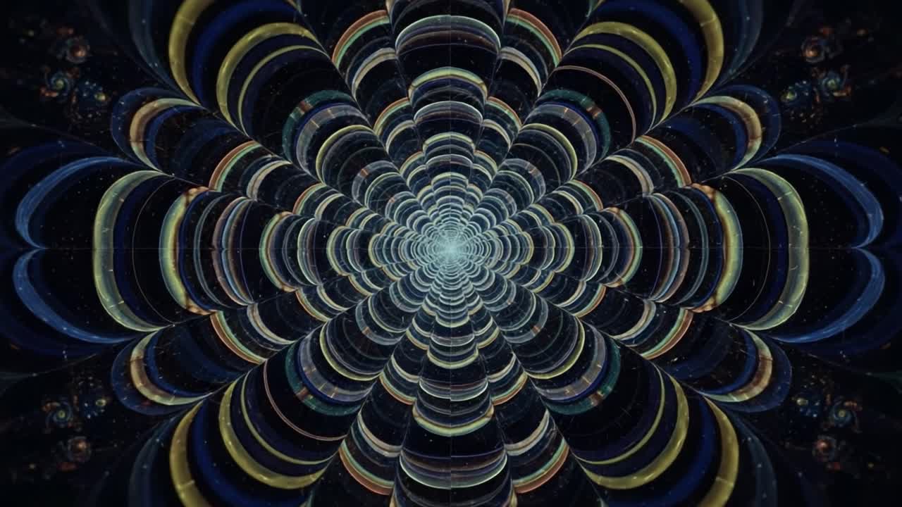 Captivating Spiral of Colors and Patterns: A Hypnotic Journey Through a Vortex of Light and Shapes, Evoking a Sense of Depth and Infinite Exploration
