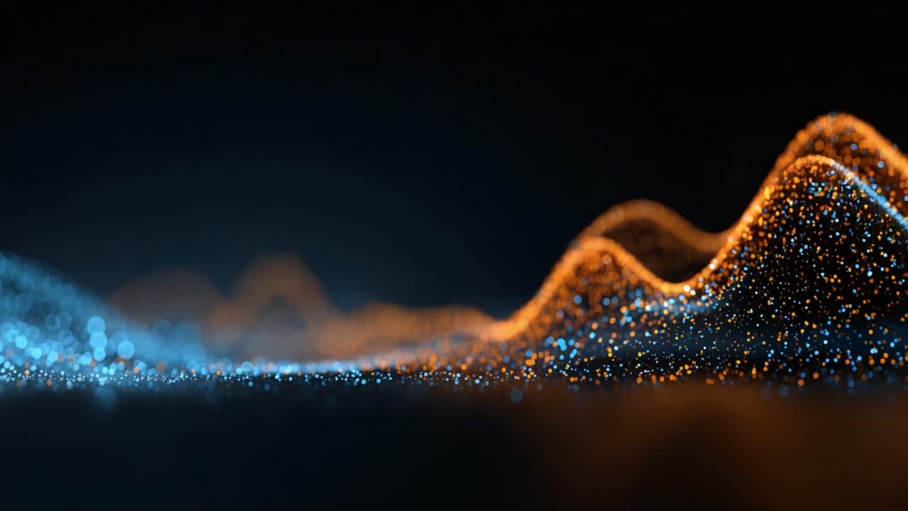 An Abstract Visualization of Dynamic Waves: A Stunning Display of Blue and Orange Particles Creating Intricate Patterns in a Dark Background