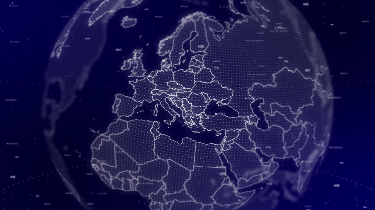 кинематографический фон видео демонстрирует цифровой глобус, вращающийся, приближающийся к стране сербия