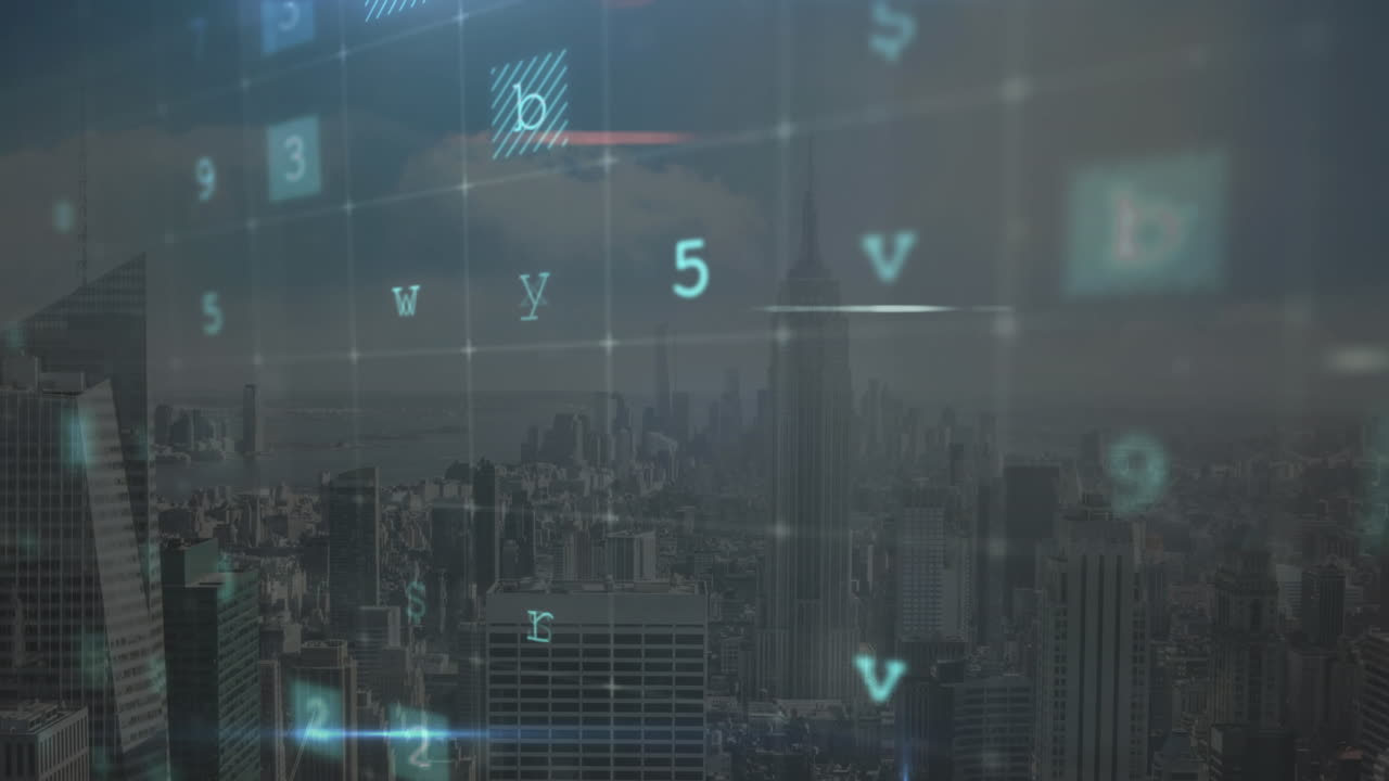 animación de la advertencia de ataque cibernético sobre el paisaje urbano