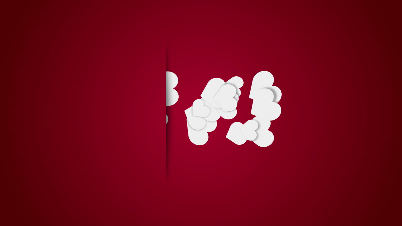 Vertical video with flying white hearts. Red animated background for social media. Romantic screensaver.