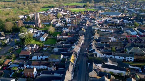 aerial drone footage of the town of cullompton in devon, england