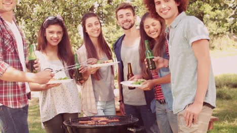 en cámara lenta amigos felices en el parque haciendo una barbacoa