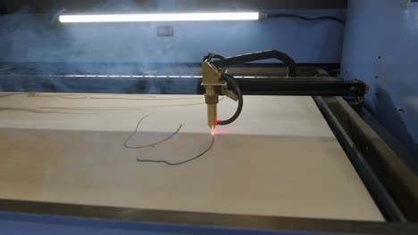 cnc laser cutting machine cuts wooden plank and plywood