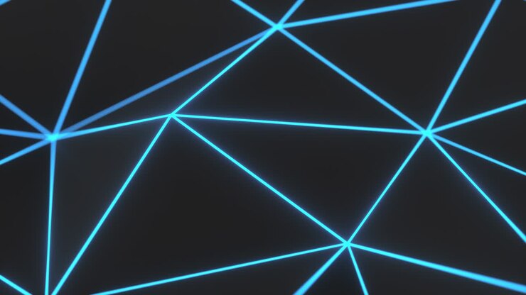Dark low poly displaced surface with blue glowing lines